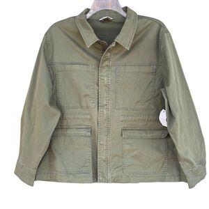 New Utility Military Jacket Green Women Size XXLarge Pocket Drawstring Zip Colla